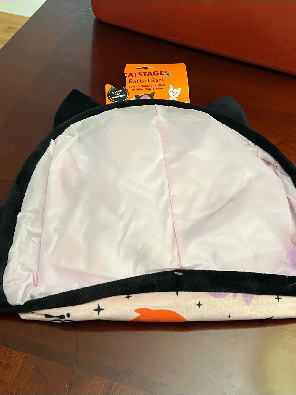 Bat Cat Sack Pop-Up Cat Bed - Pink Halloween Bat Design
